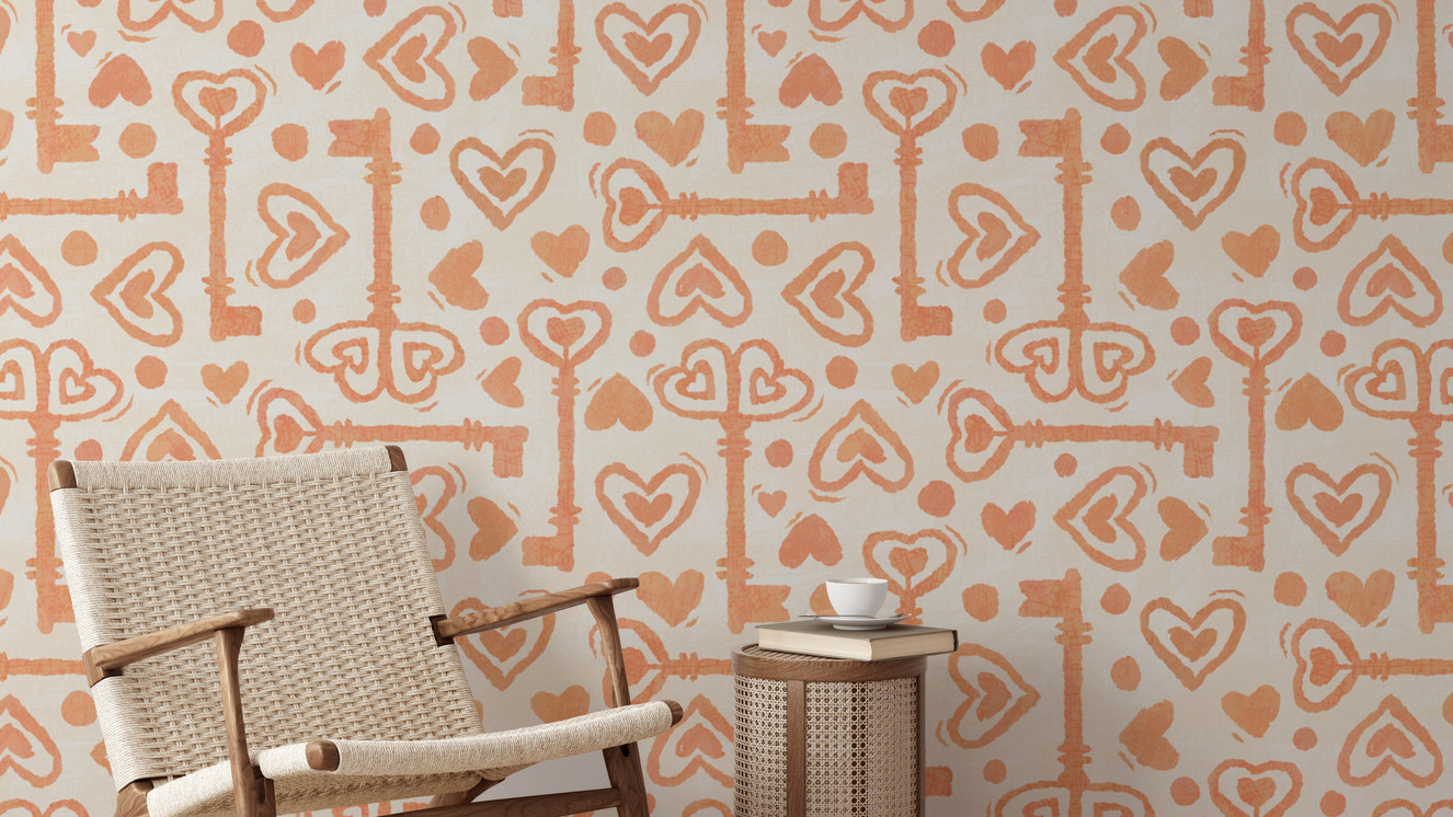 Light peach romantic heart and key design
