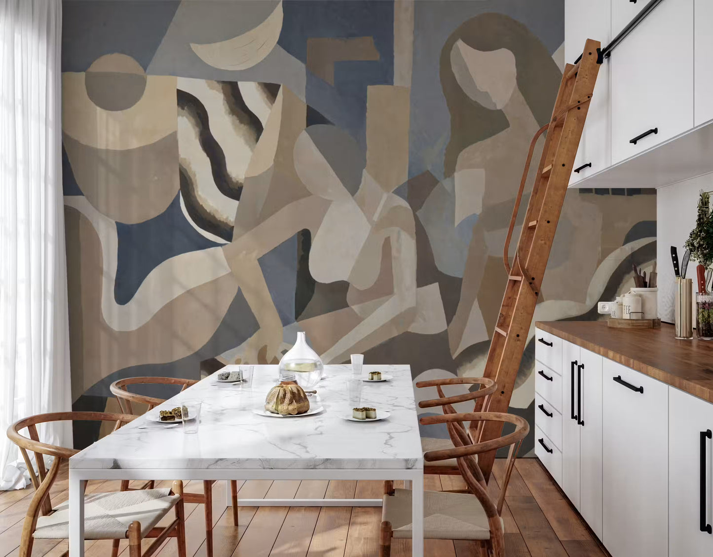 Subtle lunar haze inspired wall mural with smooth flowing geometric blend, GD10396