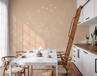 Serene Peach Botanical Line Art Wall Mural