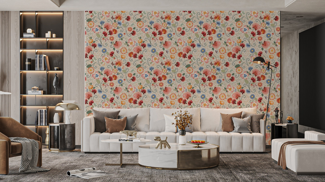 Stylish ornate wallpaper with mosaic florals
