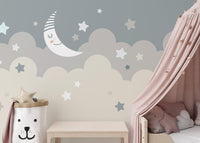 Shining Stars With Moon Children Wallpaper Murals - Giffywalls