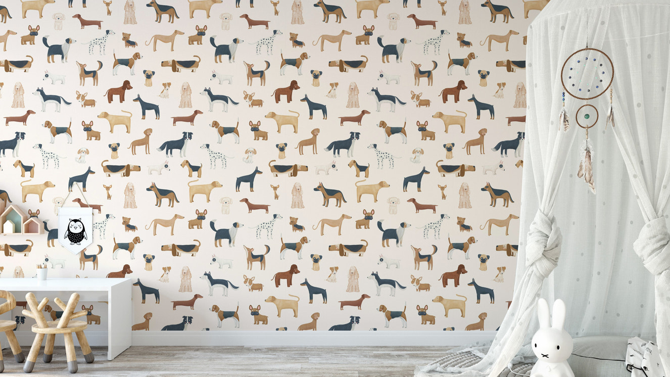 Ideal dog print wallpaper for playful nurseries
