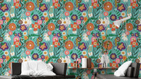 Artistic wallpaper showcasing folk flower designs
