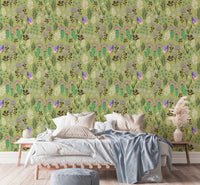 Delicate butterfly meadow wallpaper with refreshing green shades.
