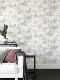 Gold veined marble wall design

