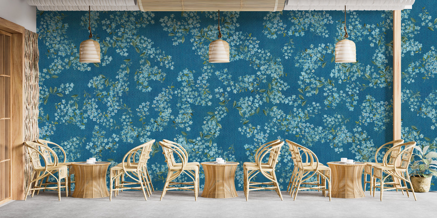 Blue peel and stick floral wallpaper
