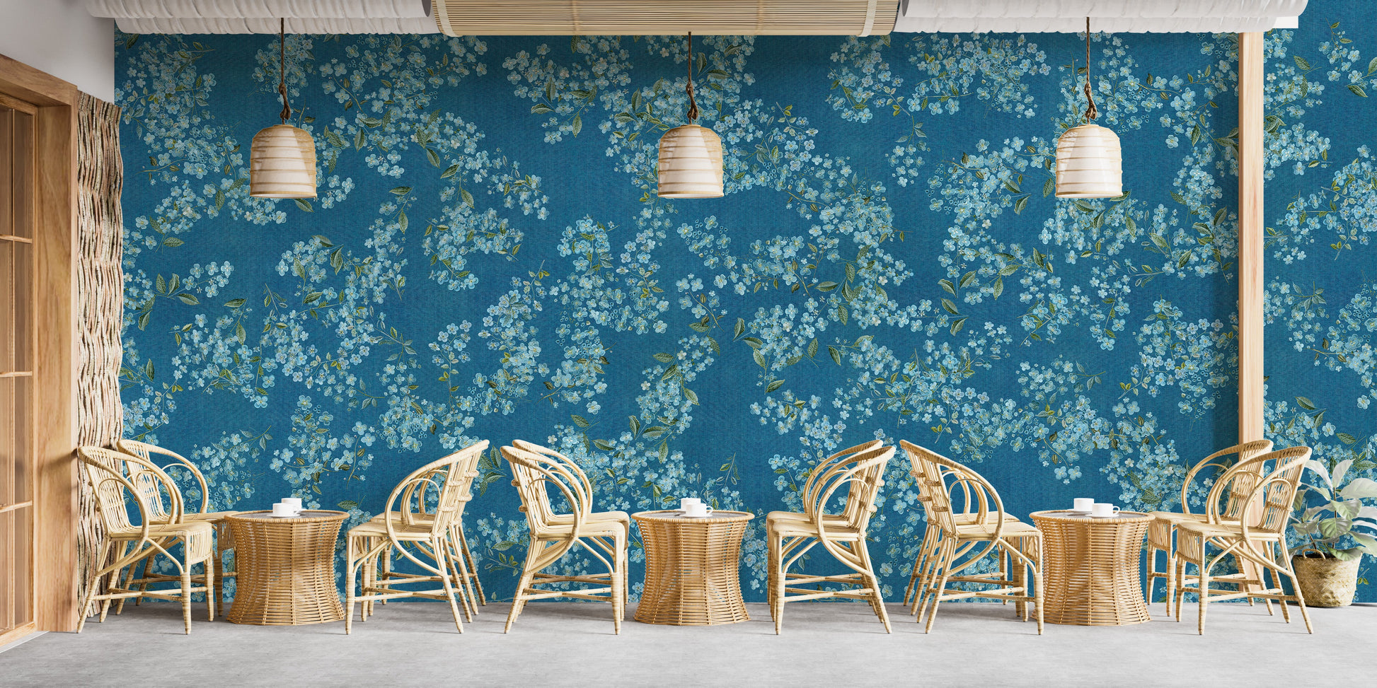 Blue peel and stick floral wallpaper
