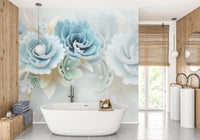 Textured 3D Blue Floral Wall Mural
