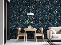 Charming floral and bird mural wallpaper
