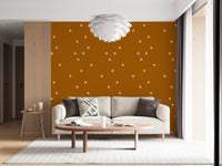 Terracotta Beige Polka Dot Retro Minimal Wallpaper with scattered beige rounded square spots on a warm orange ground.