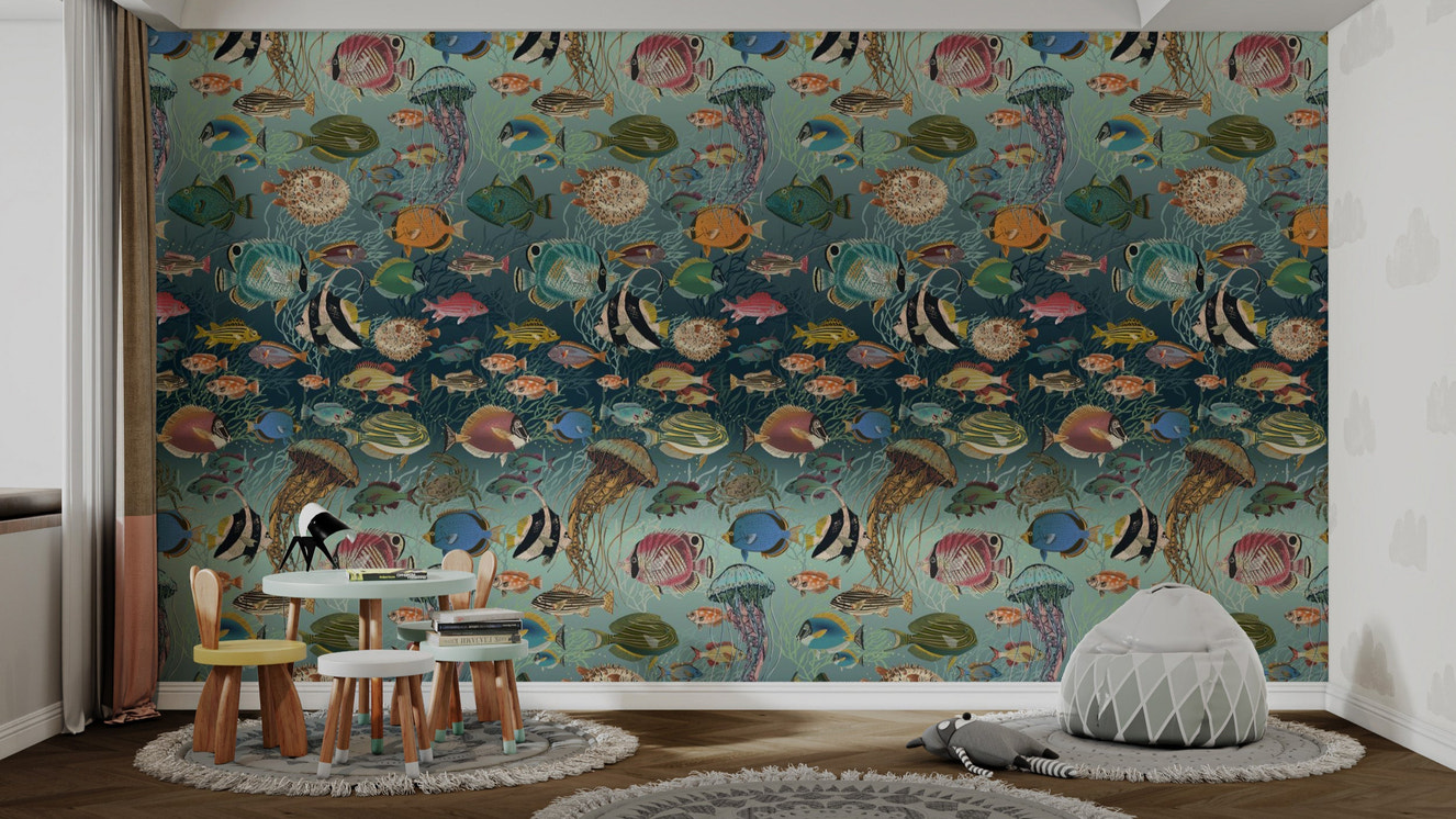 Modern Enchanting Marine Mosaic Wallpaper Design
