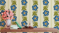 Stylish blue floral stripe wallpaper for a chic and modern vibe.
