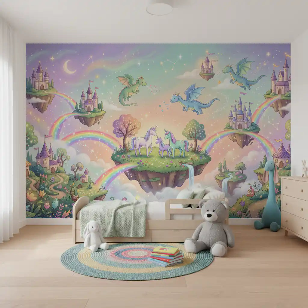 Magical Floating Islands and Mythical Friends Wall Mural