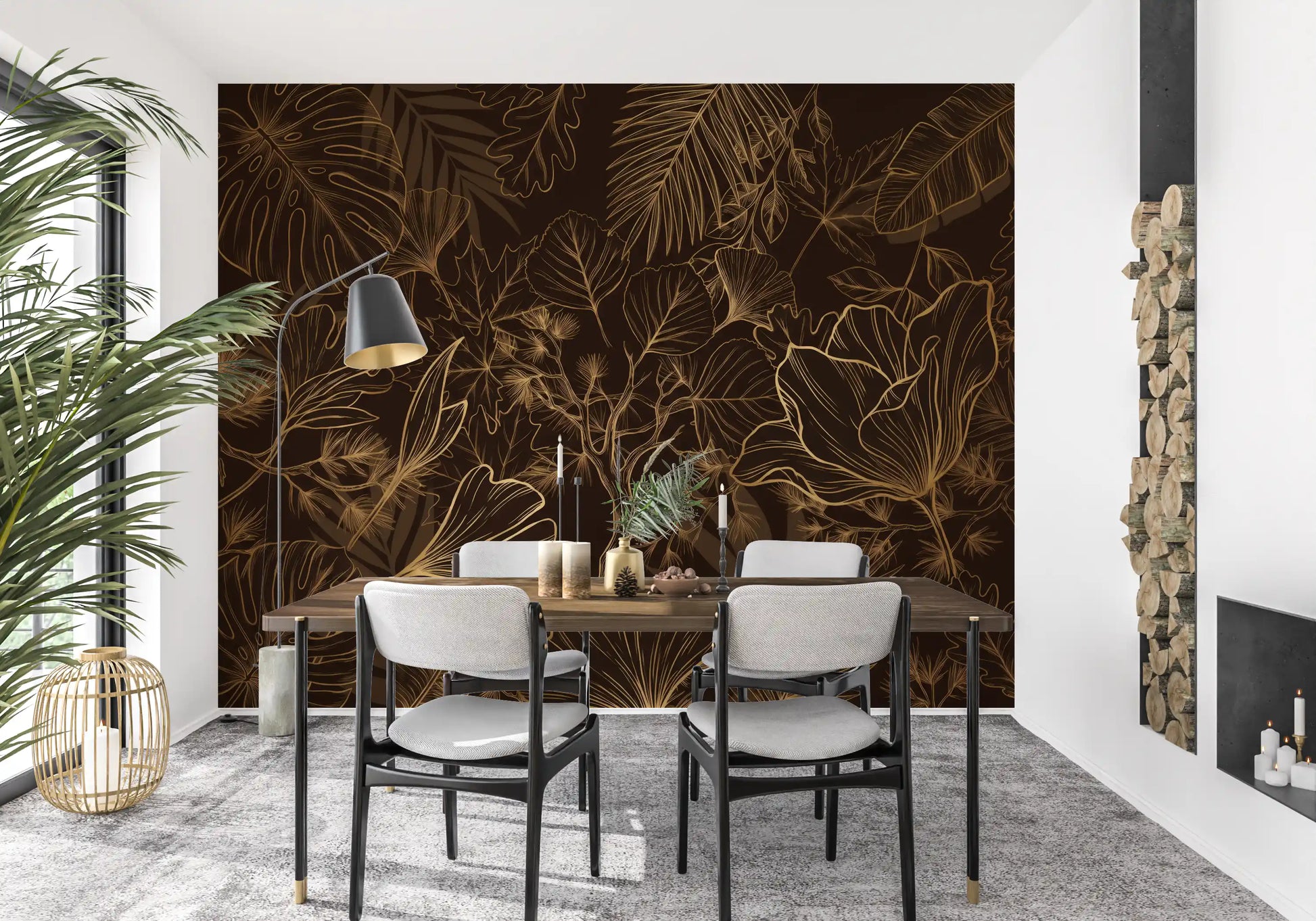Golden Botanical Foliage Wall Mural