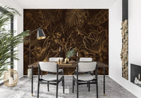 Golden Botanical Foliage Wall Mural