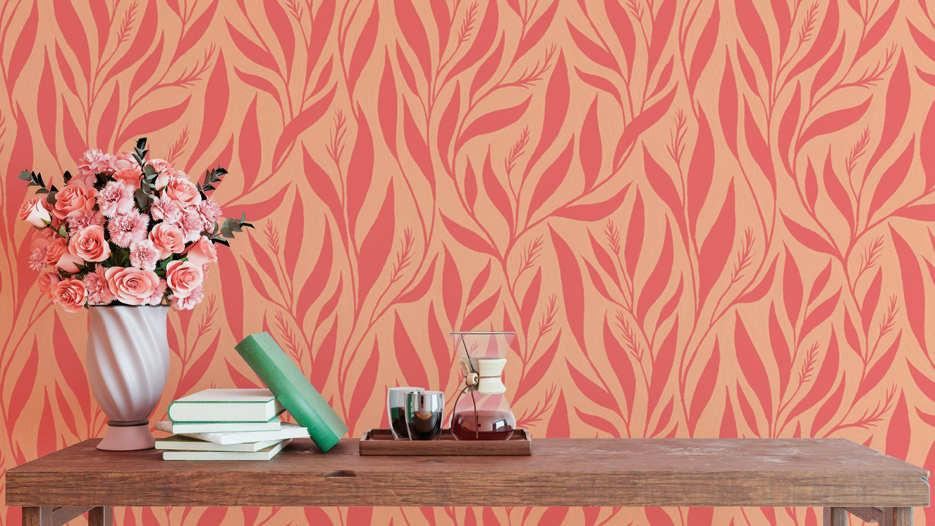 Nature-inspired peach and pink wallpaper
