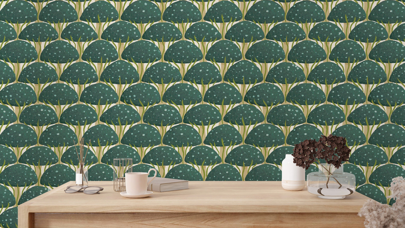 Vibrant blue mushroom wallpaper for a touch of fantasy.
