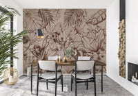 Monochromatic Botanical Line Art Wall Mural
