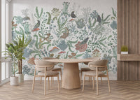 Nature-inspired botanical nest fresco wallpaper design