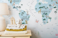 Blue Kids Room World Map Wallpaper Murals - Giffywalls