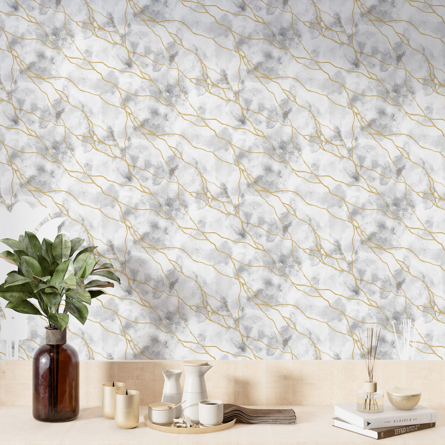 Marble wallpaper with golden streaks

