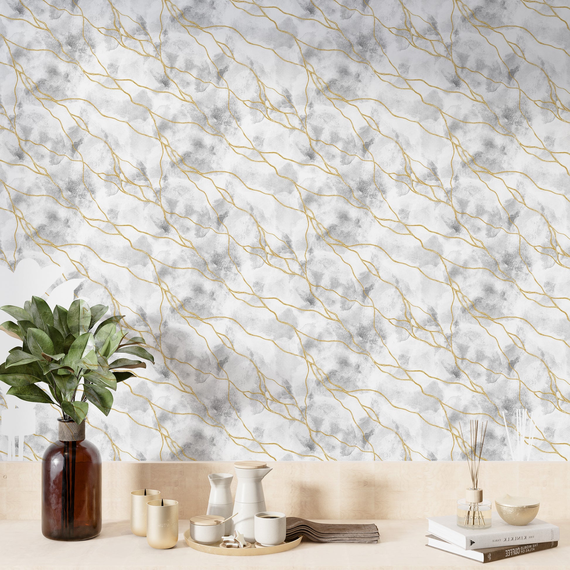 Marble wallpaper with golden streaks


