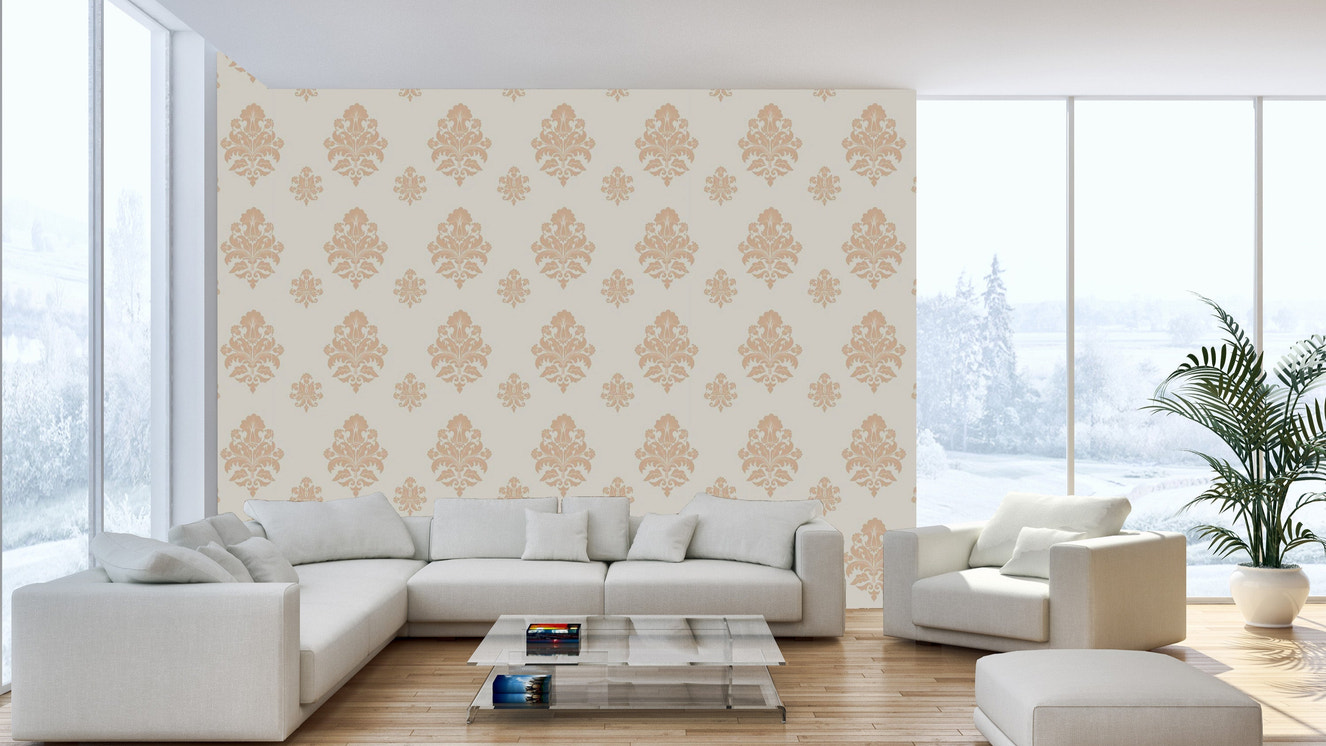 Peel and stick damask beige wallpaper print
