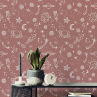 Space Voyage Rose Color Wallpaper for stylish interiors
