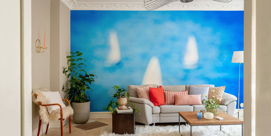 3 Sailboats wall mural showing three white sails on bright blue water GD4916
