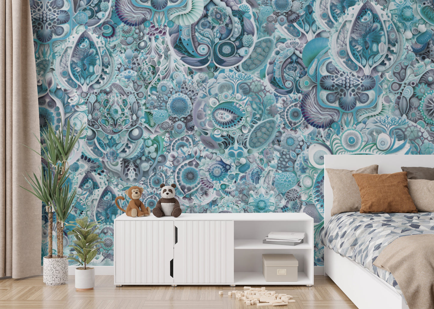 Blue Color Abstract Haeckel Wallpaper Murals - Giffywalls