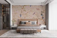 Beige Chinoiserie Wallpaper adds elegance to bedrooms