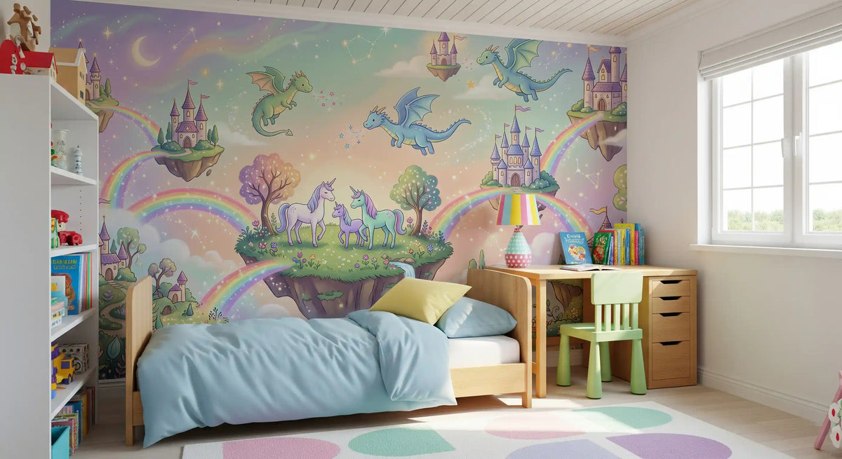 Magical Floating Islands and Mythical Friends Wall Mural