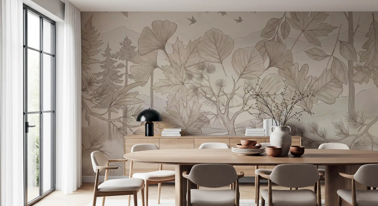 Sepia Forest Trail Artwork Wall Mural