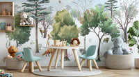 Magical forest animals wallpaper mural for imaginative spaces.