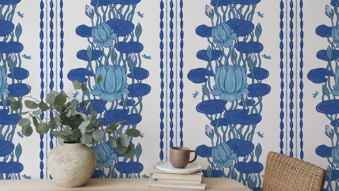 Lotus stripe wall murals for elegant decor
