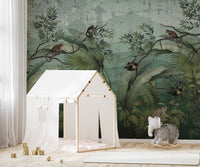 Green jungle wallpaper with monkeys
