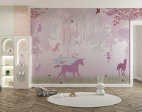 Pink Unicorn in Forest Wallpaper Mural - Giffywalls