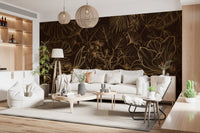 Golden Botanical Foliage Wall Mural