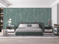 Scenic boulder beach wallpaper in jade blue tones