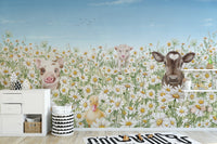 Cute farm animals wall mural for playroom
