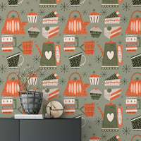 Fika-inspired green wallpaper for interiors
