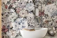 Blooming flower wall mural in gentle tones
