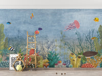 Colorful ocean reef wall mural design
