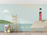 Lighthouse-themed nautical ocean wallpaper
