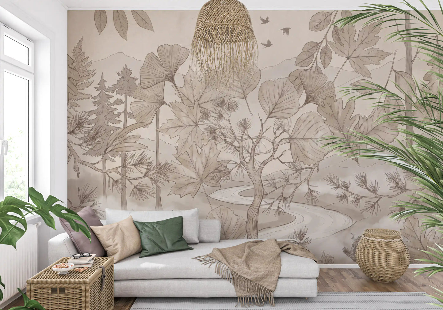 Sepia Forest Trail Artwork Wall Mural