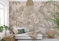 Sepia Forest Trail Artwork Wall Mural