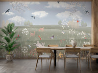 Watercolor countryside canopy garden mural for interiors
