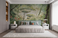 Green Watercolor Forest Wallpaper Murals - Giffywalls