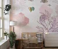 Pastel pink purple floral mural
