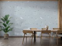 Cute woodland animals mural in blue tones
